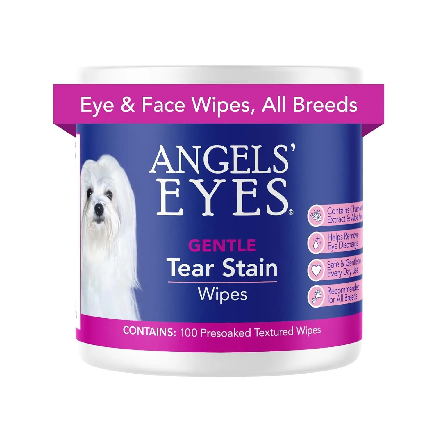 Angels' Eyes Dog & Cat Tear Stain Wipes | Eye Stain Remover Pads 100ct