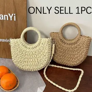 1pc Half-Moon Out Handbag,Simple Style Ins, Half-Circle Straw Bag, Beach Hand-Woven Bag,Fashionable Beach Vacation Straw Woven Bag,Holiday Women's Bag,Vacation Bag For Summer, Perfect For Beach Vacation, Travel, Shopping, And Vacation Essentials