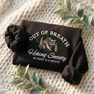 Embroidered Out of Breath Hiking Society Sweatshirt, Raccoon Hiking Hoodie, Funny Hiking Shirt, Trash Panda Shirt, Nature Lover Gift Shirt