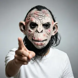 Realistic zombie monkey latex mask with black hair – scary full-face mask suitable for Halloween cosplay and pranks