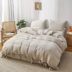 Simple&Opulence 100% Linen Duvet Cover Set, Belgian Flax Breathable Bedding with Tie Closure Style, Summervibes
