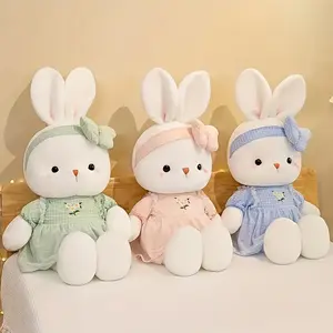 Adorable Easter Bunny Plush Toys Soft Stuffed Animals Rabbit Plush Toy Holiday Rabbit Plush Toy Soft Bunny Doll Stuffed Animal Rabbit Toy Bunny Easter with Hairband Perfect Gift Birthdays Easter Gift