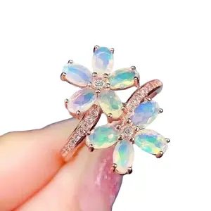 Faceted Fire Opal Flower Ring Ring 14k Rose Gold Plated