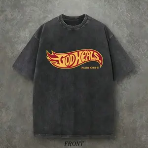 Unisex Christian "God Heals" T-Shirt - 230g Heavyweight Pure Cotton, Vintage Retro Washed Single-Sided Print, Comfortable Street Style Fall Shirt, Christian Scripture Gift Valentine's Day Valentine's Day gift hooded sweatshirt round-neck sweatshirt