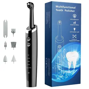 Multifunctional Electric Tooth Polisher Kit, Portable Home Use Dental Polishing Machine with LED Light, LED Auxiliary Light Tooth Polisher, 5 Brush Heads & 5 Speed Modes, Teeth Cleaning Machine, Teeth Cleaning Tool