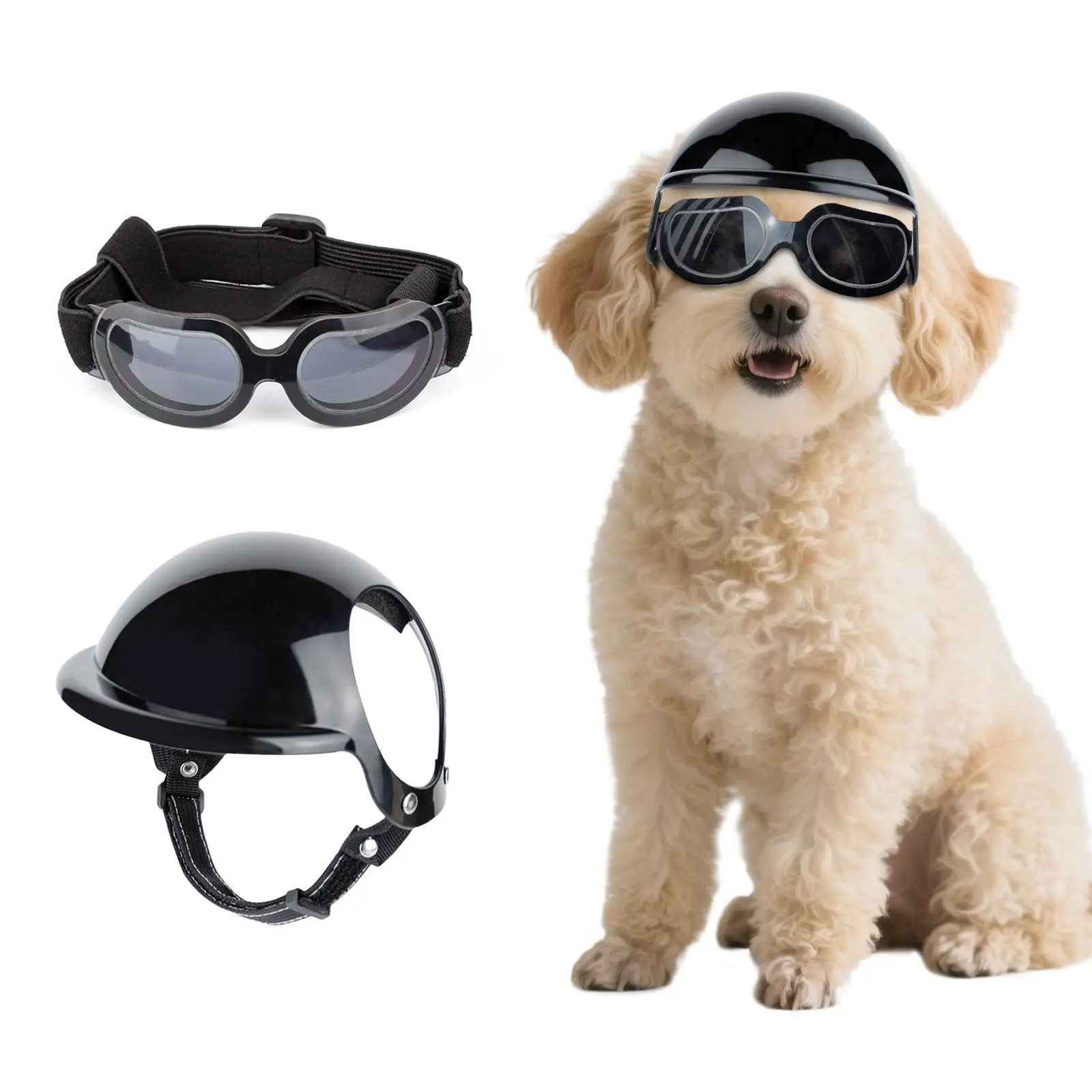2026 Small Dog Goggles and Helmet, UV Protection Motorcycle Dog Helmet, Hard Dog Hat with Ear Holes, Adjustable, DIY Stickers