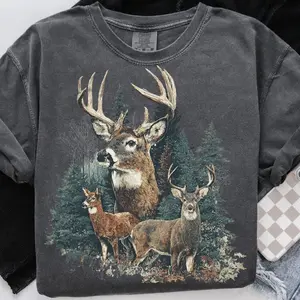 Comfort Colors Vintage Deer 90s Graphic Style Forest Animals Grunge Retro Hunter Deer Faded Nature Shirt Design 2000s Deer