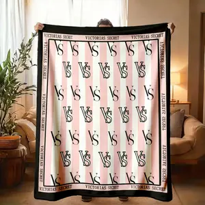 Victoria's Secret Vs Striped Print Flannel Blanket, Large Size, Soft Lightweight Warm, Perfect for Bed Sofa Office Camping Travel