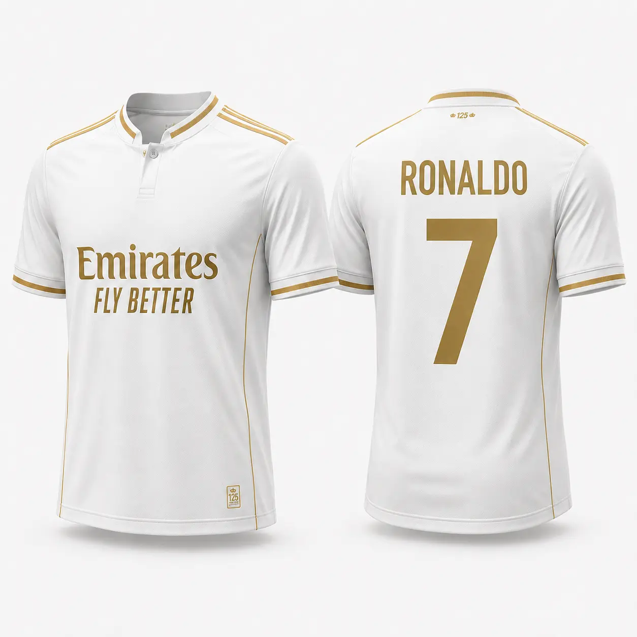 Emirates Fly Better White Jersey with Gold Accents and Logo