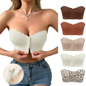 5 Pack Strapless Bras for Women Non-Slip Silicone Removable Padded Bandeau Bra Wireless Tube Top Front Closure Bra Womenswear