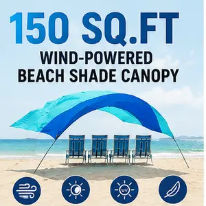 150 Sq.Ft. Wind-Powered Beach Shade Canopy - High Quality, Lightweight (4 lbs), Easy Setup in 3 Minutes, Blue Perfect for Family Outings and Relaxation bed tent 3-4 person sun shelter szhlux hammock