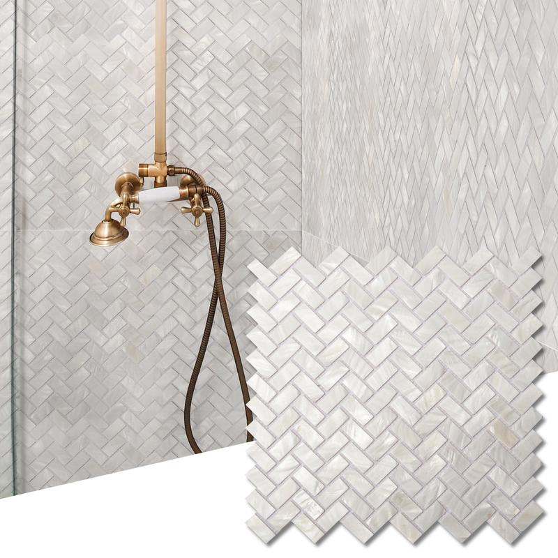Art3d White Mother of Pearl Shell Tile 12x12 Natural MOP 10 Sheets Cover 10 Sq Ft Waterproof Backsplash Shower Wall Tile Herringbone Pattern