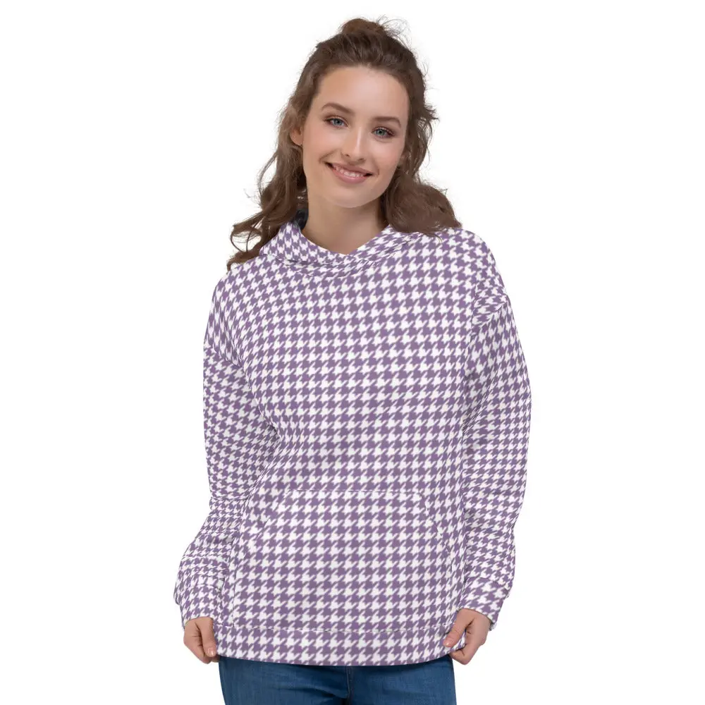 Recycled Unisex Hoodie - Lilac Houndstooth - Women