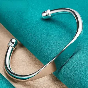 925 Sterling Silver Double Bead Cuff Bangle Bracelet For Women Man Fine Fashion Jewelry
