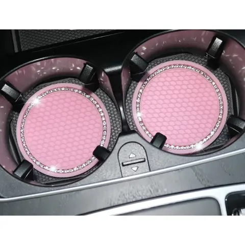 2pcs Non-slip Car Water Cup Pad Diamond Rhinestone Rubber Mat for Bottle Holder Coaster Auto Interior Anti-skid Cup Holders 7cm Waterproof Coasters Coaster Set Cute Car Interior Accessory