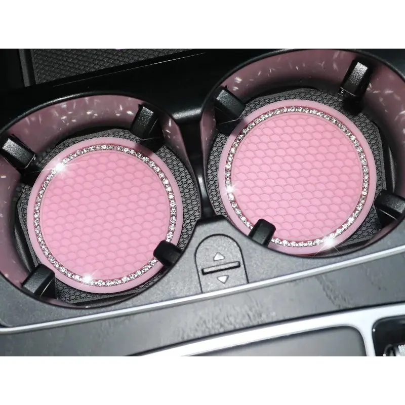 2pcs Non-slip Car Water Cup Pad Diamond Rhinestone Rubber Mat for Bottle Holder Coaster Auto Interior Anti-skid Cup Holders 7cm Waterproof Coasters Coaster Set Car Accessories Cute