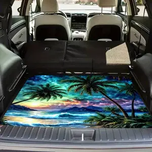 1 Tropical Style Coconut Tree Beach Car Trunk Mat - Waterproof And Durable SUV Trunk Mat, Easy to Clean Interior Protection Mat, Stylish Design, Keep The Interior Clean, Suitable for All Models, Car Accessory