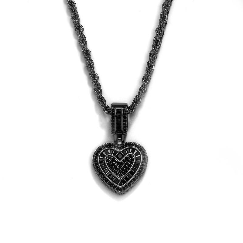 Hip Hop Heart Necklace Women or Men,Gold&Silver,Cubic Diamond Heart Pendant Necklace