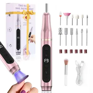 HengYuauler 7th Gen 9-Speed Cordless Nail Drill + 17-Color Gel Polish Set – 14 Sapphire Bits, 36 Sanding Bands, Random Drill Color (White/Green/Pink/Purple), Pick Your Polish Shade, Home Salon Kit