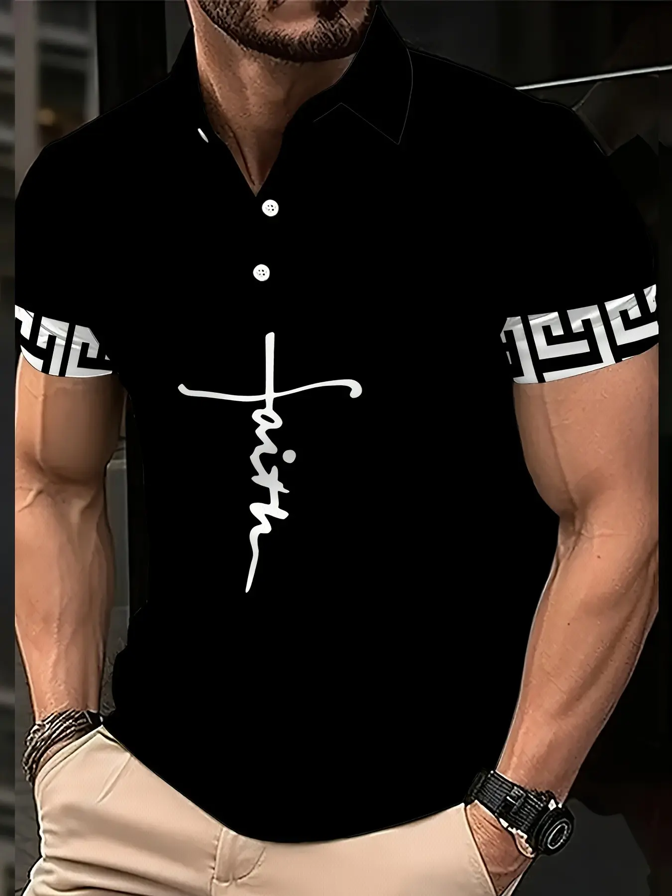 Men's Fashion Streetwear Short Sleeve 3D Print Polo Shirt Menswear, Casual Fitted Graphic Tee, Summer Vacation Style, Trendy Men's Clothing Printed Polo Shirt