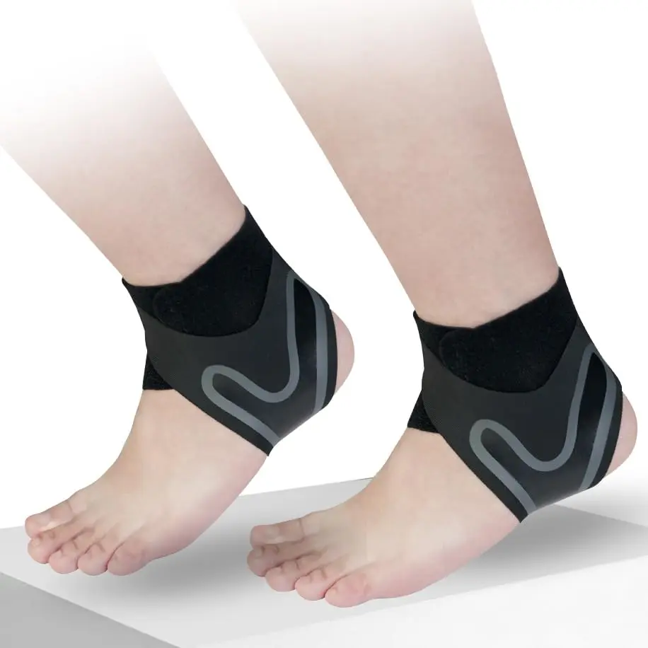 2Pcs Black 3D Velcro Adjustable Ankle Brace with Arch Support - Ankle Stabilizer, Medical Compression Sleeve for Plantar Fasciitis, Sprains, Outdoor Activities