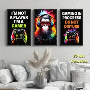 3 fun, funny, colorful, game controller, modern art canvas posters suitable for wall decoration in cafes, homes, and dormitories, 2D flat printing frameless paintings