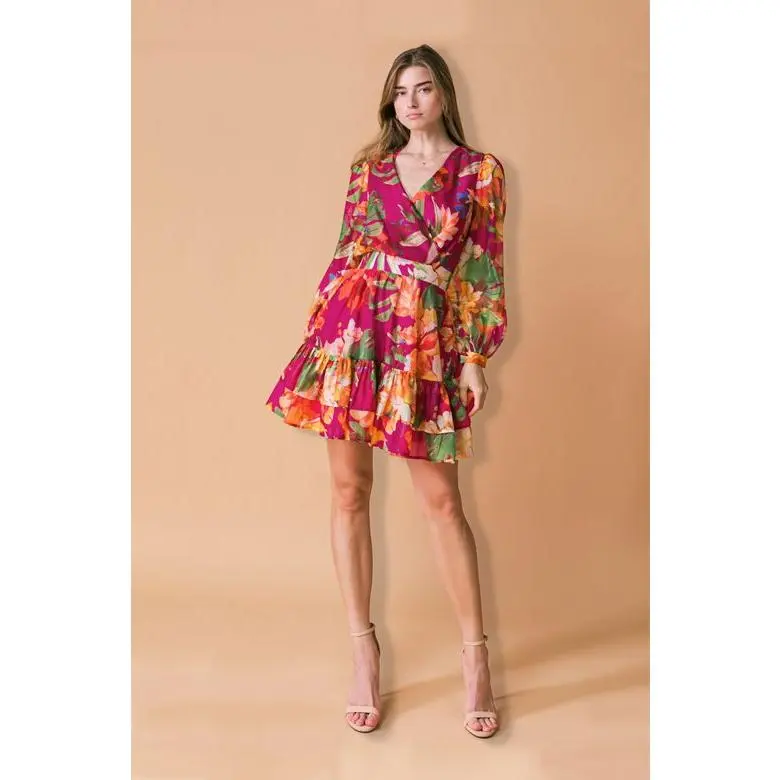 Magenta Long Sleeve Blooming Dress