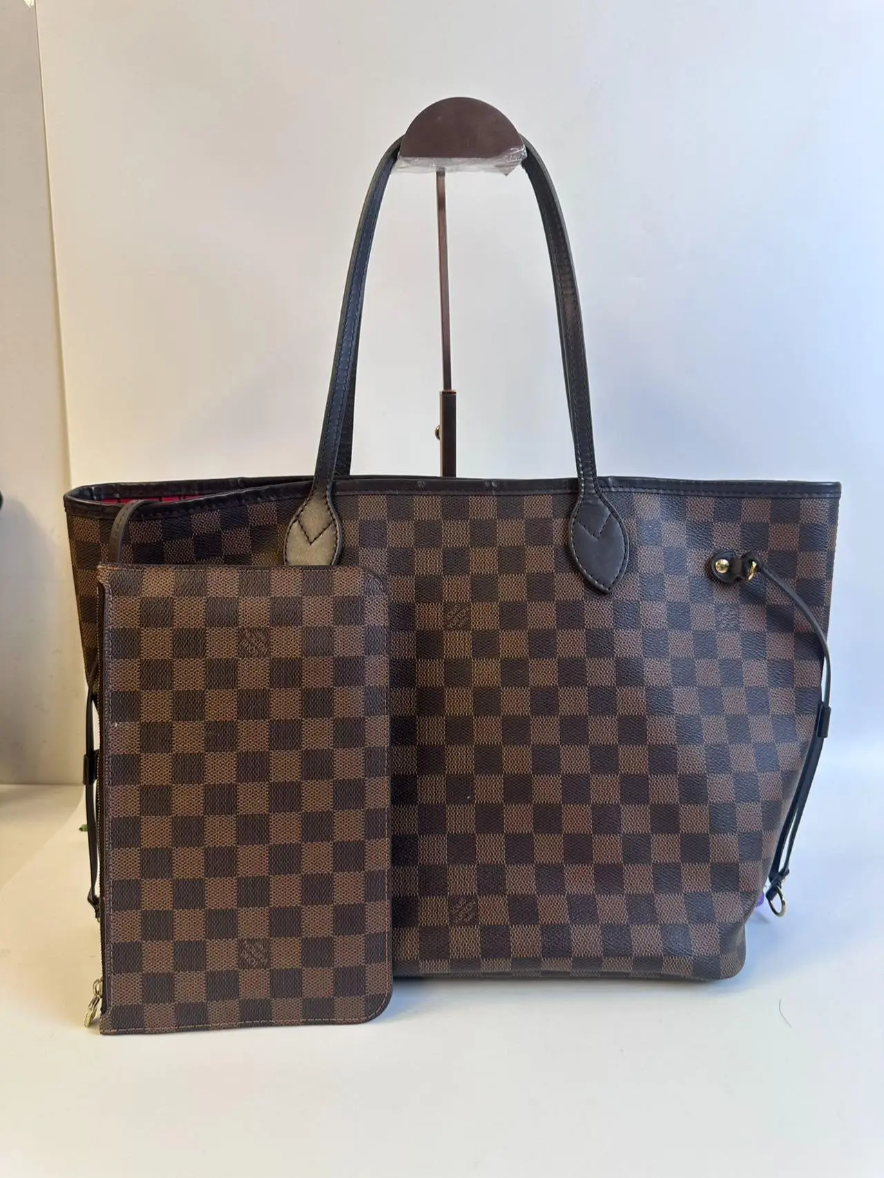 Pre-owned Louis Vuitton canvas TOTE Bags neverfull mm size damier red capacity with pouch【Senza 2】
