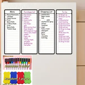 4 Piece Magnetic Erasable Checklist Boards, 4x11 Inch Multi-Functional Refrigerator Whiteboard, Includes Magnets and Whiteboard Pens
