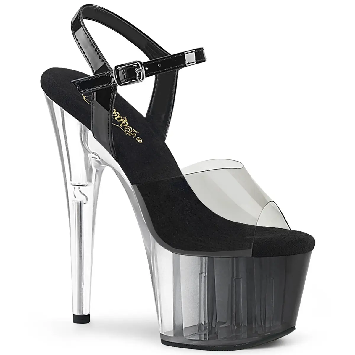 Women's 7 Inch Stiletto Heel Sandals with a Transparent Ankle Strap and 2.75-Inch Smoke Ombre Platform, 7 Inch Heel