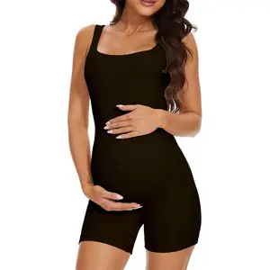 Maternity Workout Romper Pregnancy Yoga Ribbed One Piece Seamless Tank Top Jumpsuit