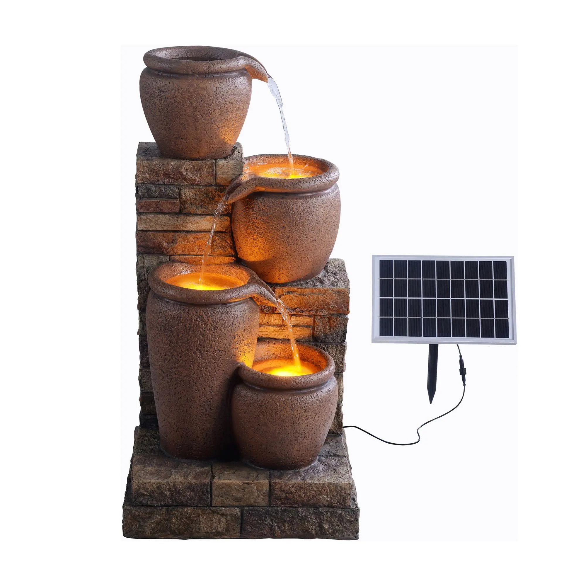 Teamson 4-Tier 31" Terracotta LED Outdoor Water Fountain