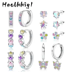 316L Stainless Steel Earrings for Girls, 7 Pairs, Synthetic Synthetic Zircon​ Pendant and Screw Back Design,