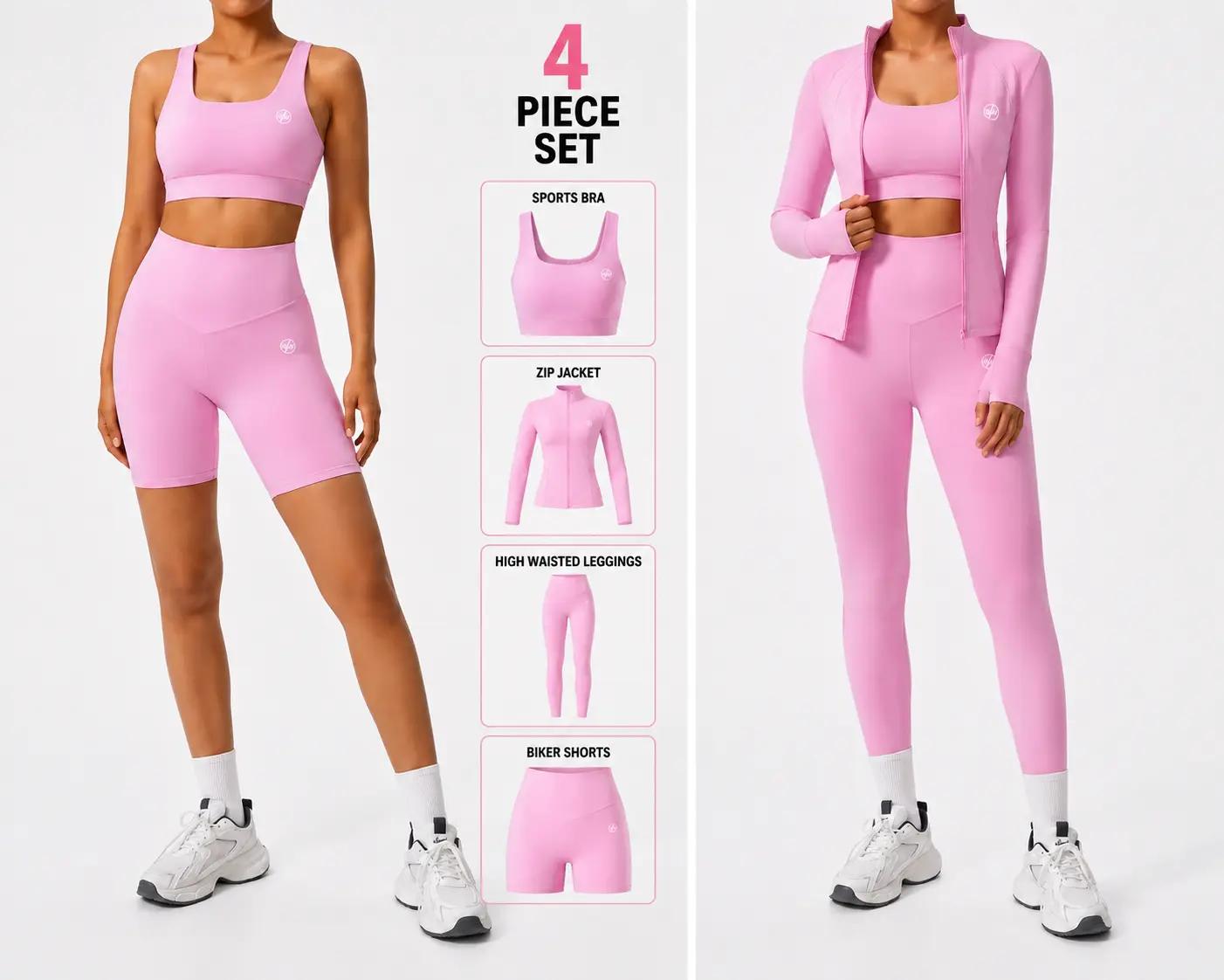 IVM COUTURE Women's Yoga & Gym Activewear Set – 4 Piece Sports Bra, Shorts, Leggings & Jacket
