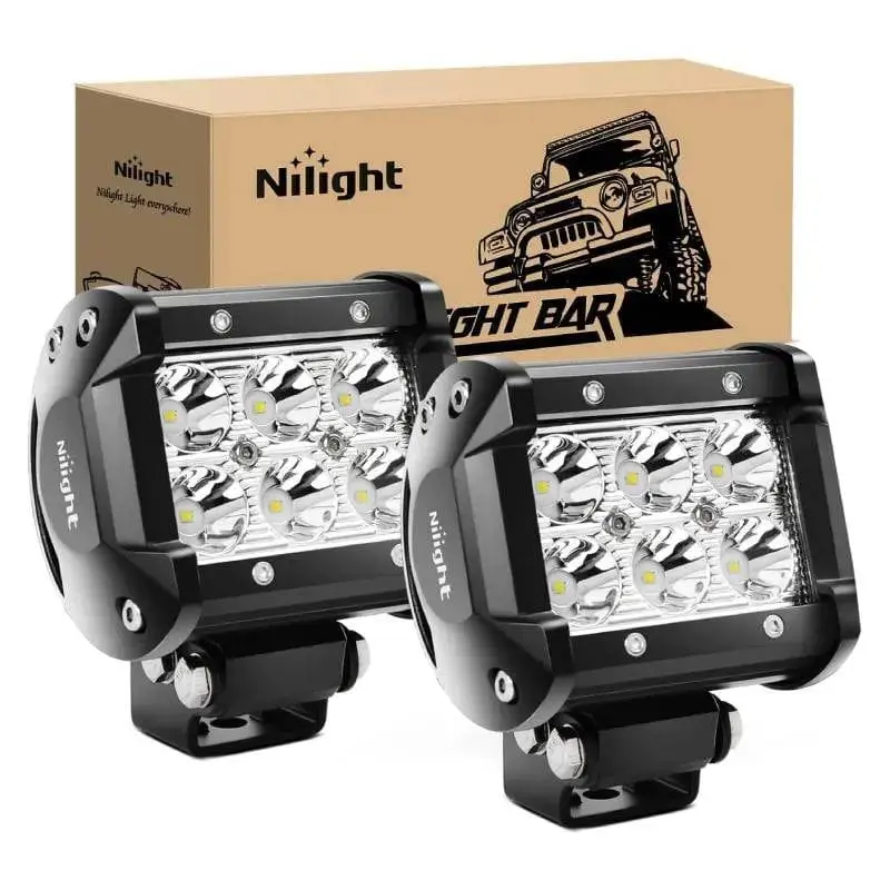 Nilight 2Pcs 18W 1260LM Super Bright Spot Beam LED Work Light Pods - LED Car Lights, Adjustable Mount, IP67 Waterproof, ROHS, FCC Vehicle & Truck Aftermarket Accessories for Chevy SUVs, Semi Trucks
