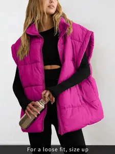 Women's Winter Puffer Vest - Quilted Sleeveless Jacket With Stand Collar,Lightweight Oversized Padded Coat With Pockets,Warm Puffy Gilet Zipper Outerwear For Casual Sports & Vacation