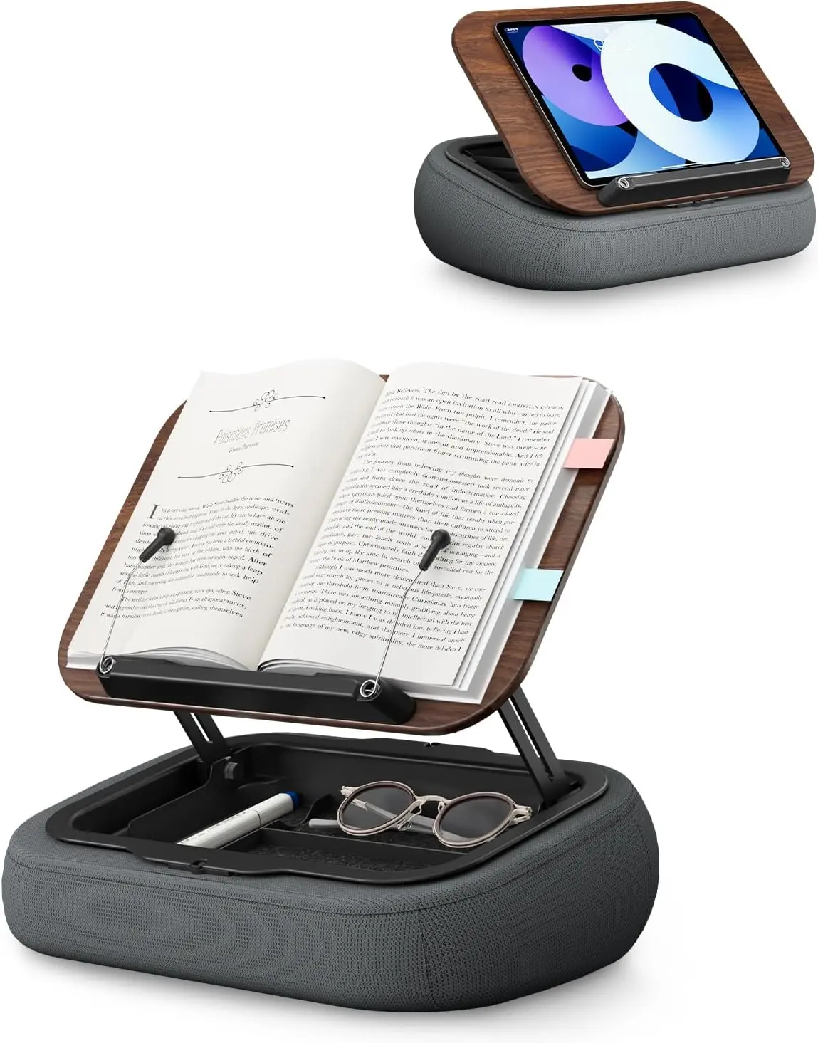 Lap Beanbag Book Stand with Storage, Adjustable Reading Pillow for Bed & Desk, Multi-Angle Book Stand Pillow Holder, Hands-Free Lap Reading Stand for Book,iPad, Tablet, Book Lover Essential