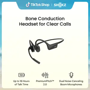 SHOKZ OpenComm2 - Open-Ear Bone Conduction Headphones, Wireless Bluetooth Computer Headsets with Noise Canceling Mic and Mute Button for Work, Call, Meeting, 16 Hours Talk Time for Mobile & PC, Black