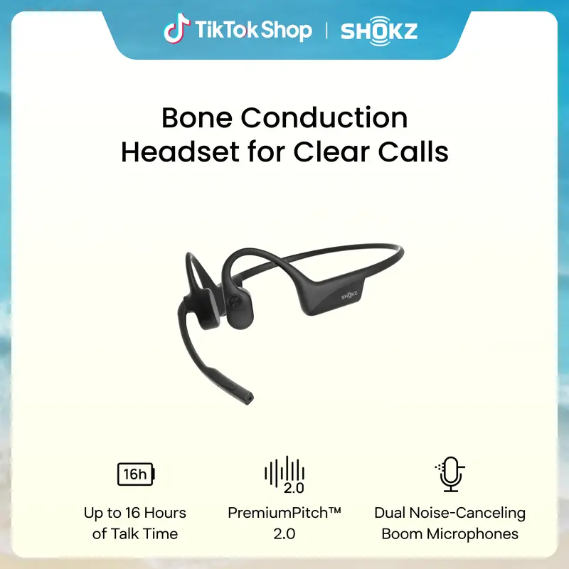 SHOKZ OpenComm2 Open-Ear Bluetooth Headset, Noise-Canceling Mic Bone Conduction Headphones；Mute Button for Work Calls and Meetings; PC and Mac Compatible；16-Hour Battery Life & Quick Charge