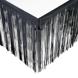 9 ft. x 29" Black Metallic Fringe Plastic Table Skirt