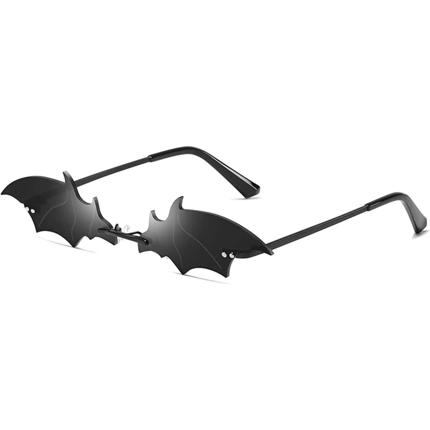 Unisex Frameless Gothic Sunglasses, Fire Flame Black-Gold Novelty Print, UV400 UV Prevention, Bat Design Trendy Party Fashion Eyewear Accessories