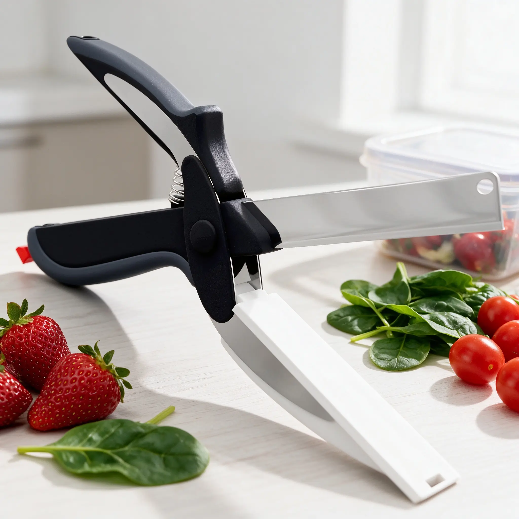 Kitchen Food Scissors with Built-in Cutting Board, 9.6" Stainless Steel Kitchen Shears with Safety Lock, Multi-Function Cutter for Meat, Chicken, Vegetables, Fruits & Cheese