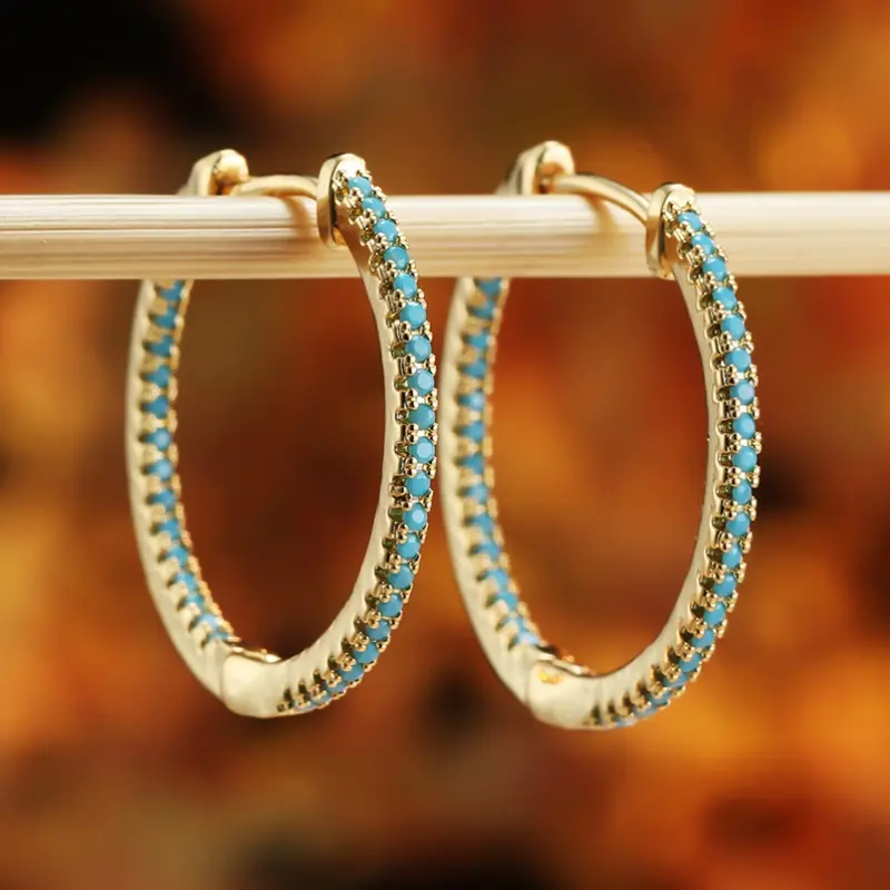 Bohemian Blue Turquoise Ring Earrings Pair Water Blue Diamond Hoop Jewelry for Ladies Men Gift woman