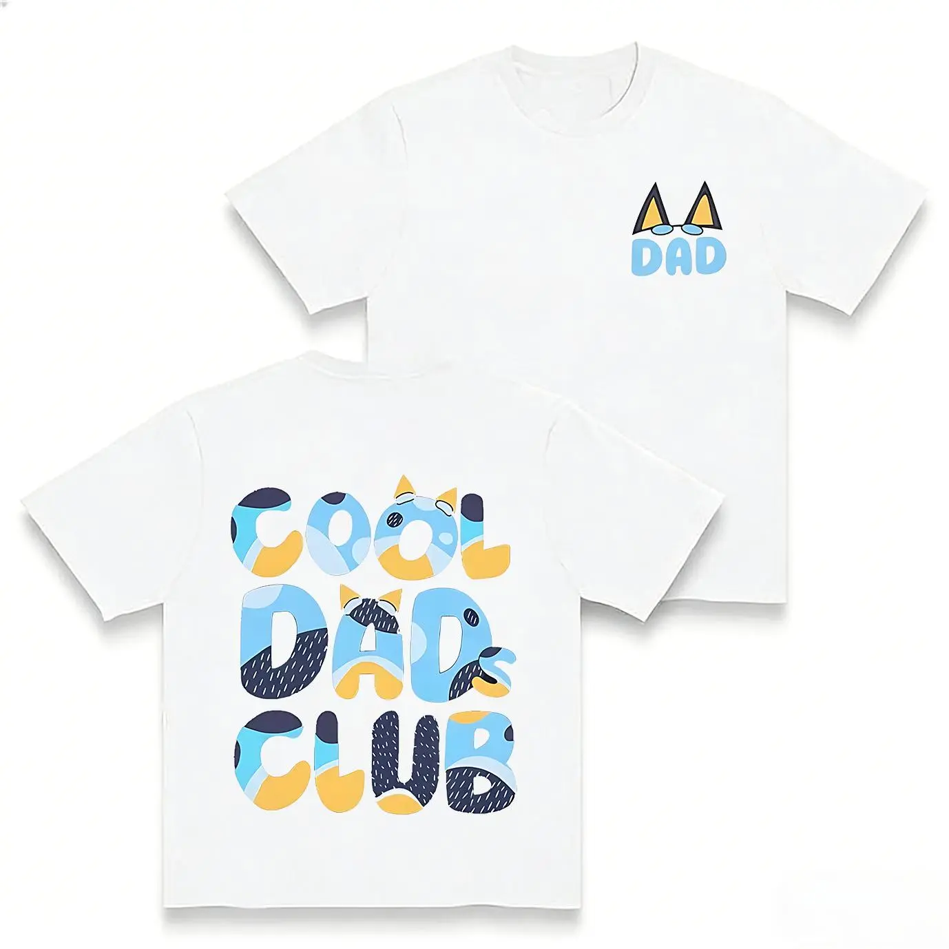 Bluey Cool Dads Club Double-Sided Tee Funny Dad Gift Cartoon T-Shirt For Men Top Casual Shortsleeve Streetwear CrewneckGift, All Seasons