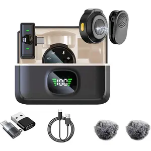 2 Pack Wireless Lavalier Microphone for iPhone 15, Android, USB C, ipad with Adapter Included, Noise Cancellation Mini Lapel Mic for YouTube, Recording, Vlog, Facebook Live Streaming (Cream)