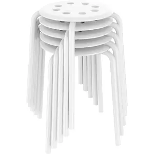 Barstools Plastic Stack Bar Stools Backless Stools Metal Leg 17.3in Height Set of 5 White