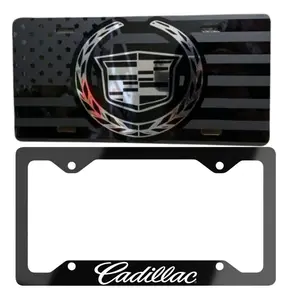 Cadillac License Plate Frame Set Black American Flag Style Car Decor Accessories for Cadillac Owners