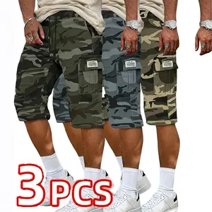 3-Piece Set Men's Casual Camouflage Twill Pocket Cargo Shorts,Versatile And Trendy,Suitable For Daily Wear,This Pair Of Shorts Is The Perfect Choice As A Gift.