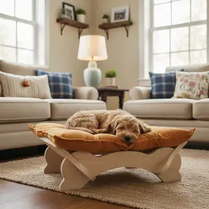 Wooden Hammock Pet Bed for Cats, Wooden Plush Dog Bed for Indoor Use, Elevated Cat Bed Furniture, Pet Bed for Puppies, Portable Comfortable Thickened Pad, Small Animal Bed