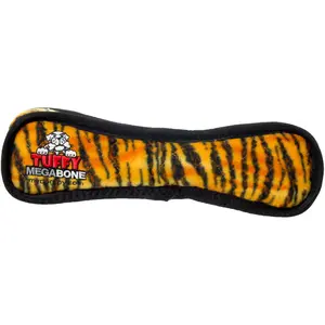 Tuffy Dog Toys Mega Tuff Bone 13x2x4 Easy Toss Floats Soft Fleece & Industrial Grade Luggage Material 2 Squeakers